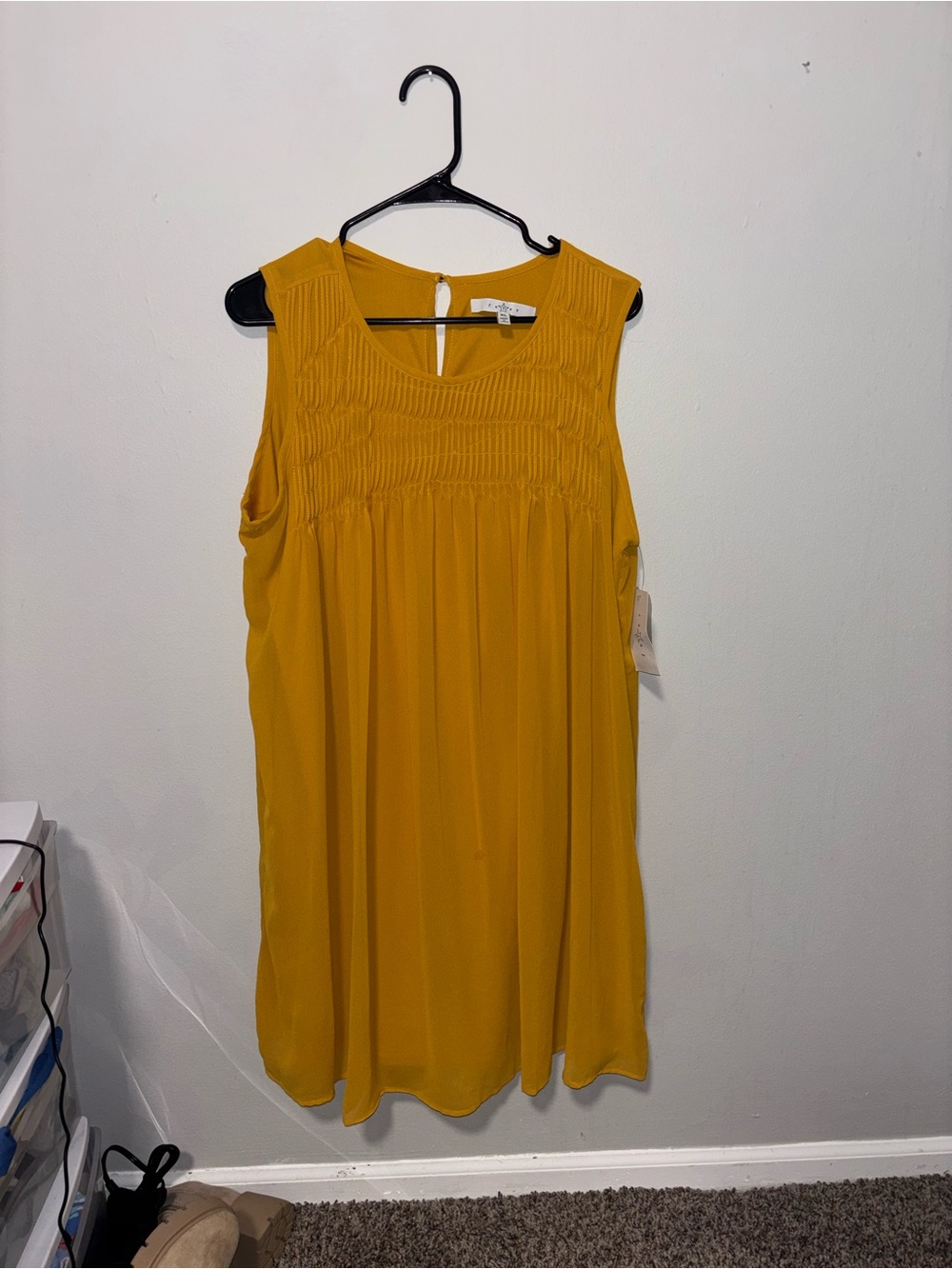 Fever Mustard Yellow Sleeveless Smocked Yoke Mini Dress